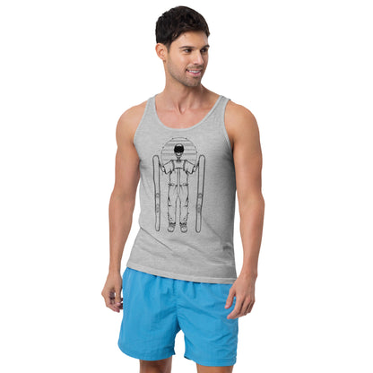 SKELLIES Men's Graphic Tank Top - Skeleton Skiing Line Print, Relaxed Fit, Casual Summer Wear