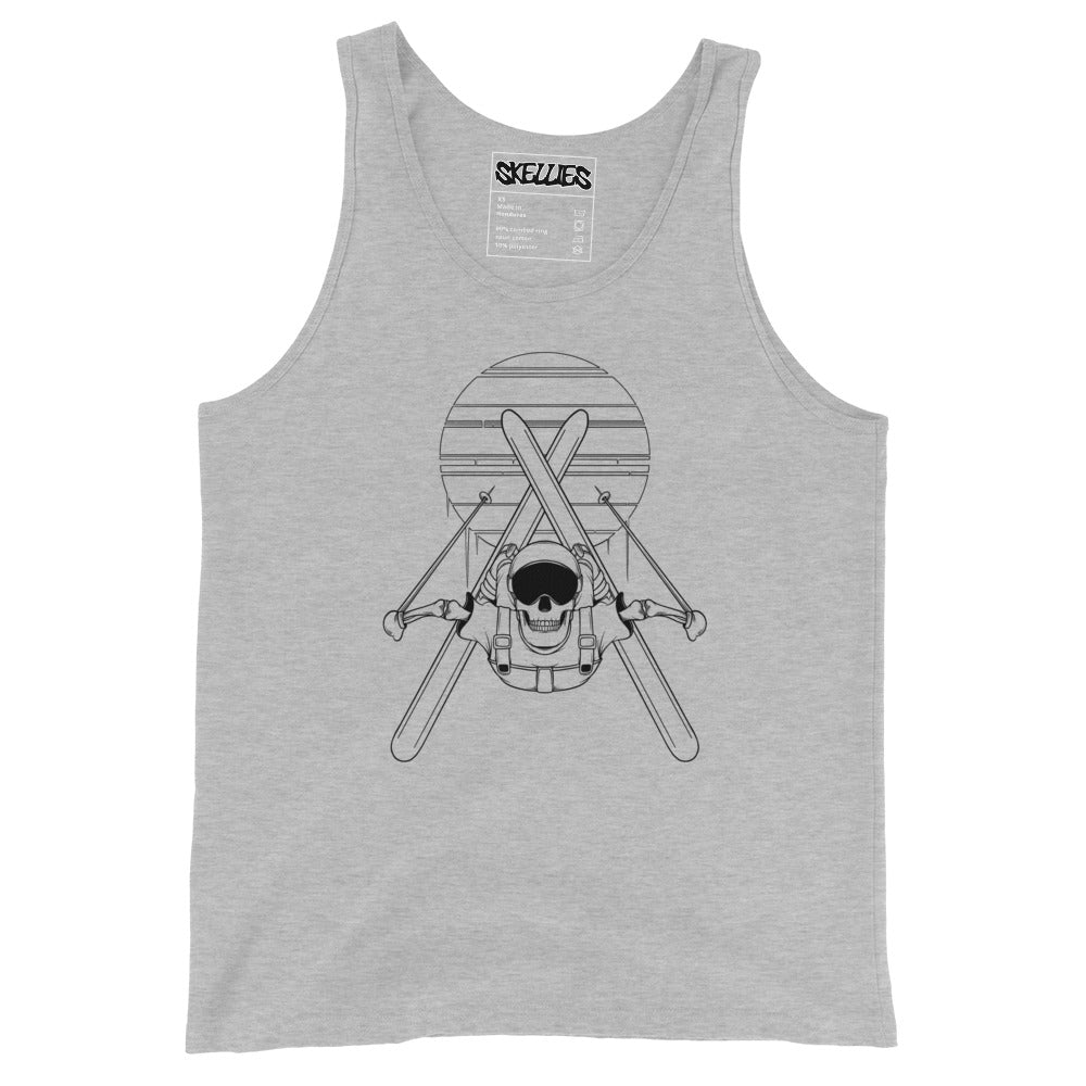 SKELLIES Men's Graphic Tank Top - Skeleton Skiing flip Line Print, Relaxed Fit, Casual Summer Wear