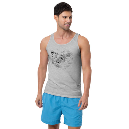 SKELLIES Men's Graphic Tank Top - Skeleton Motocross Line Print, Relaxed Fit, Casual Summer Wear