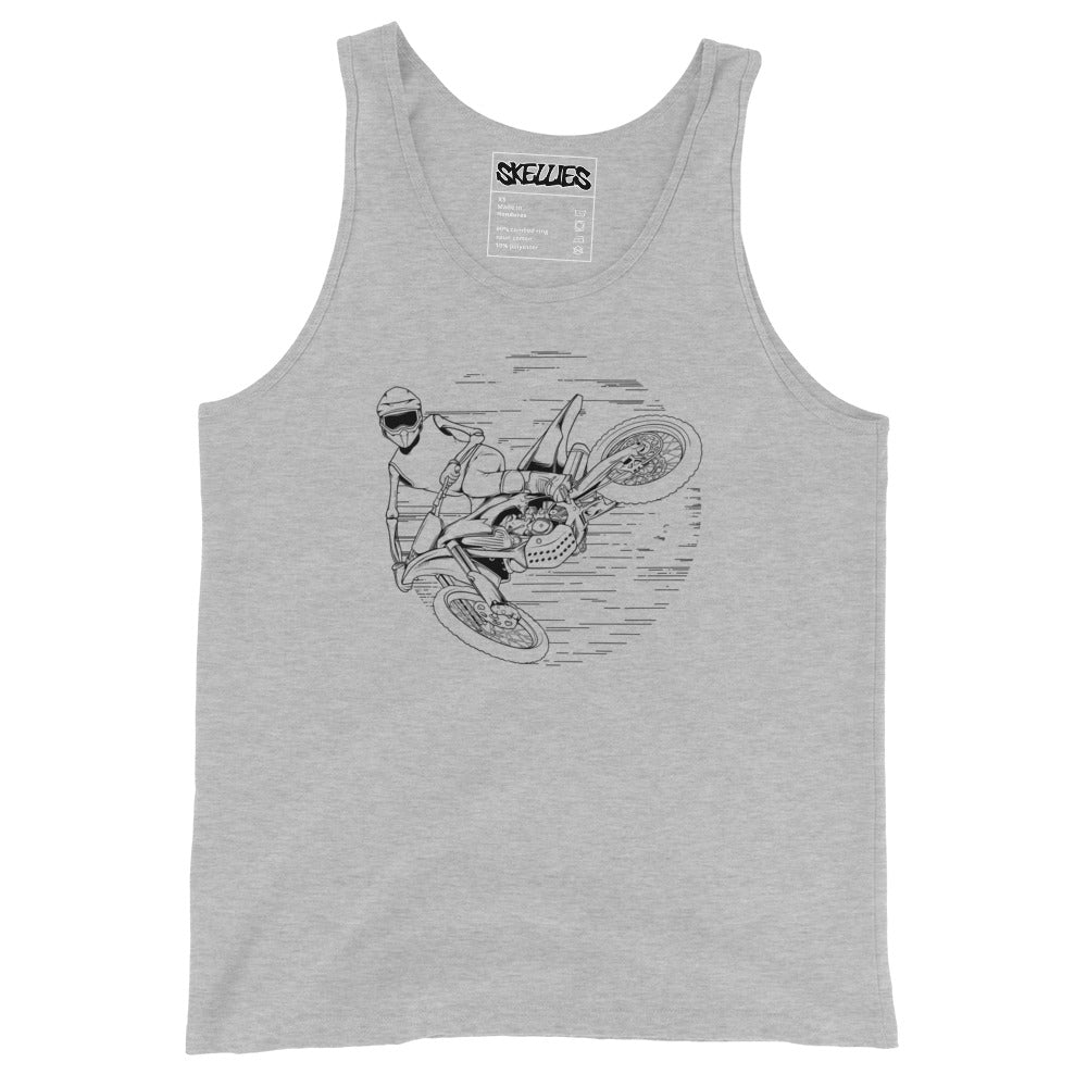 SKELLIES Men's Graphic Tank Top - Skeleton Motocross Line Print, Relaxed Fit, Casual Summer Wear