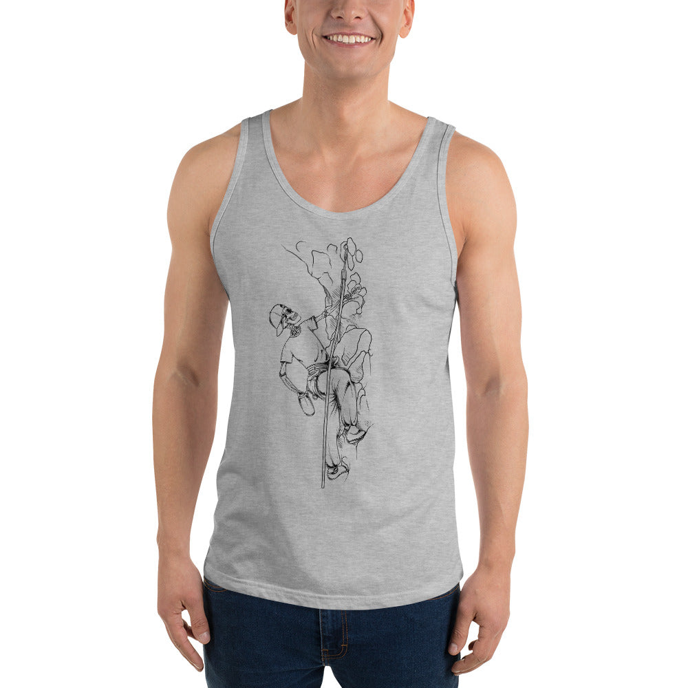 SKELLIES Men's Graphic Tank Top - Skeleton Rock Climbing Line Print, Relaxed Fit, Casual Summer Wear