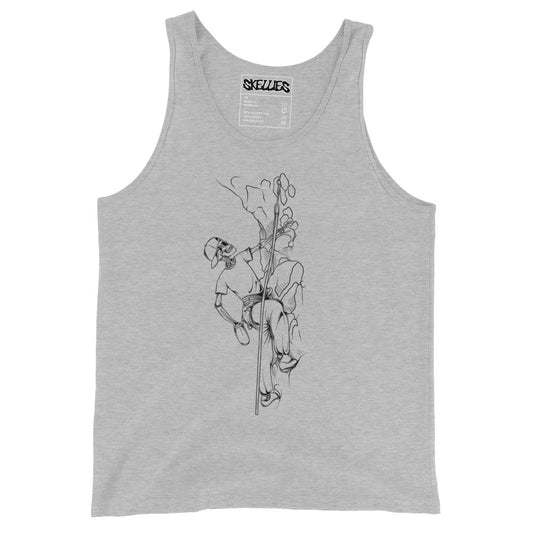 SKELLIES Men's Graphic Tank Top - Skeleton Rock Climbing Line Print, Relaxed Fit, Casual Summer Wear