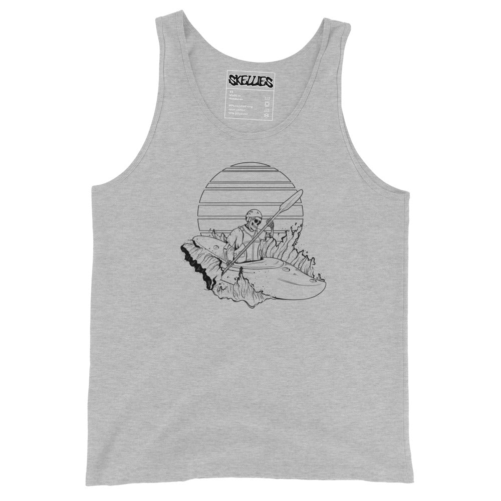 SKELLIES Men's Graphic Tank Top - Skeleton Kayaking Line Print, Relaxed Fit, Casual Summer Wear