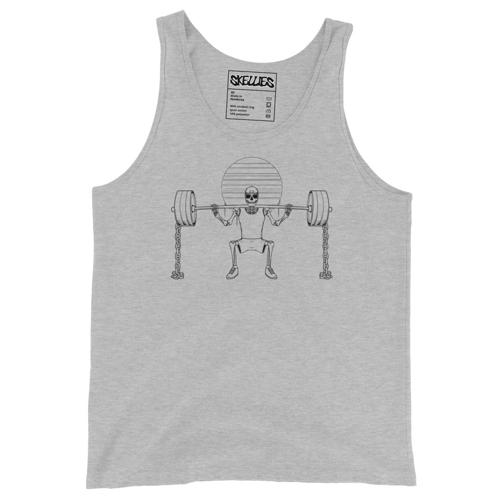 SKELLIES Men's Graphic Tank Top - Skeleton Gym Line Print, Relaxed Fit, Casual Summer Wear