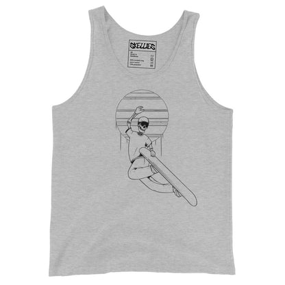 SKELLIES Men's Graphic Tank Top - Skeleton Snowboarding Grab Print, Relaxed Fit, Casual Summer Wear