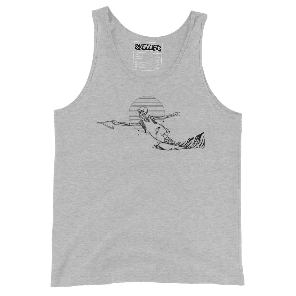 SKELLIES Men's Graphic Tank Top - Skeleton Water skiing Cut Line Print, Relaxed Fit, Casual Summer Wear