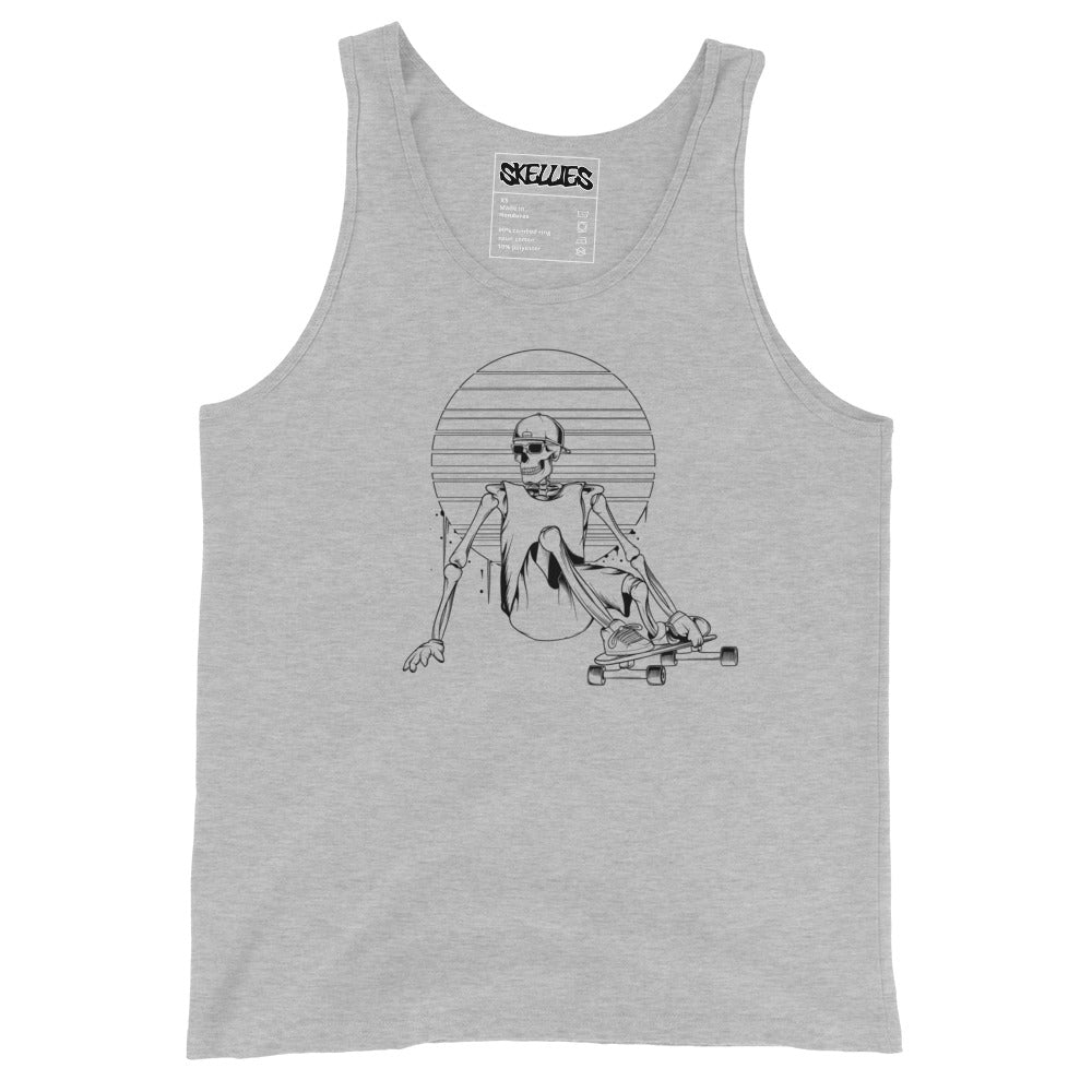 SKELLIES Men's Graphic Tank Top - Skeleton longboarding Line Print, Relaxed Fit, Casual Summer Wear