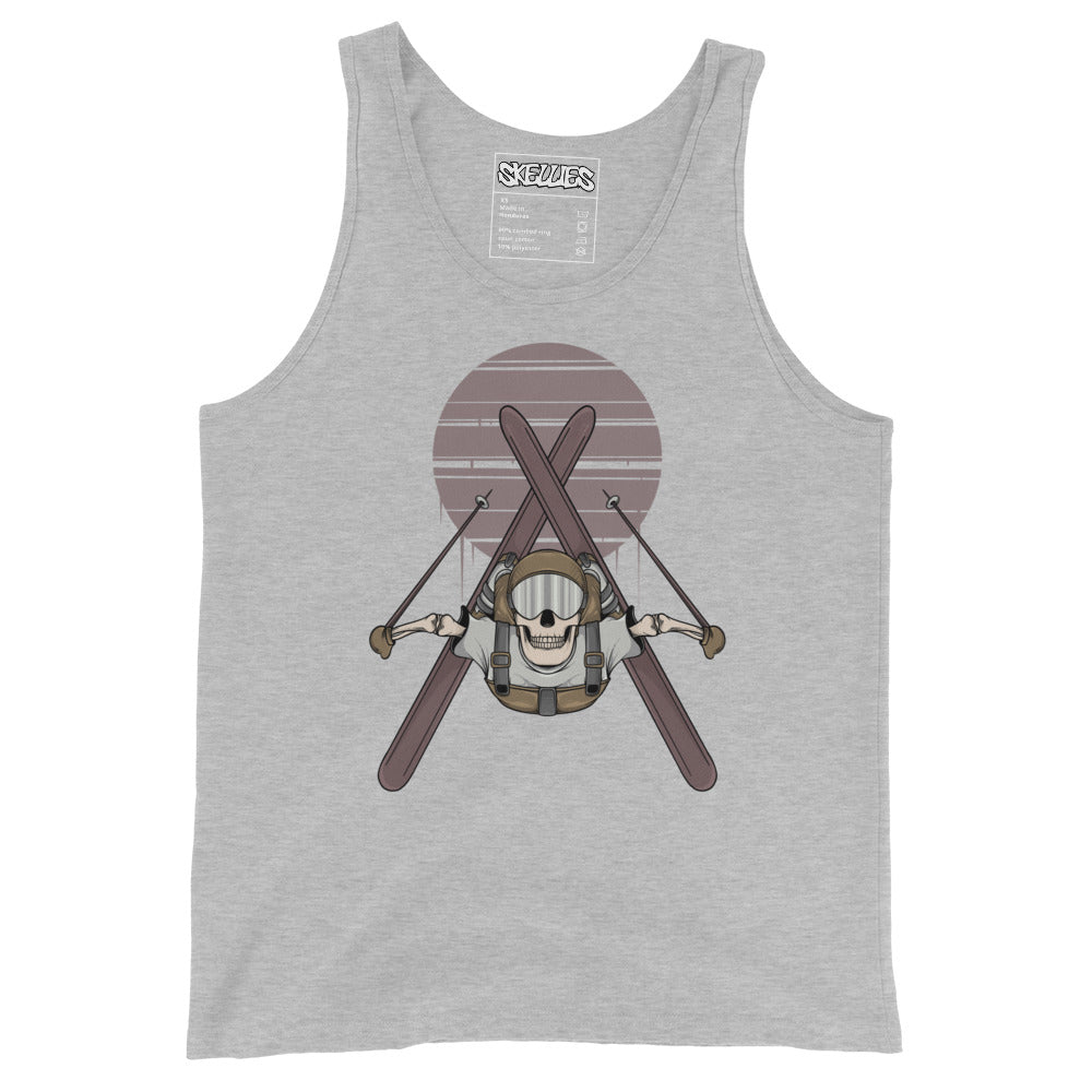 SKELLIES Men's Graphic Tank Top - Skeleton Skiing Flip Print, Relaxed Fit, Casual Summer Wear