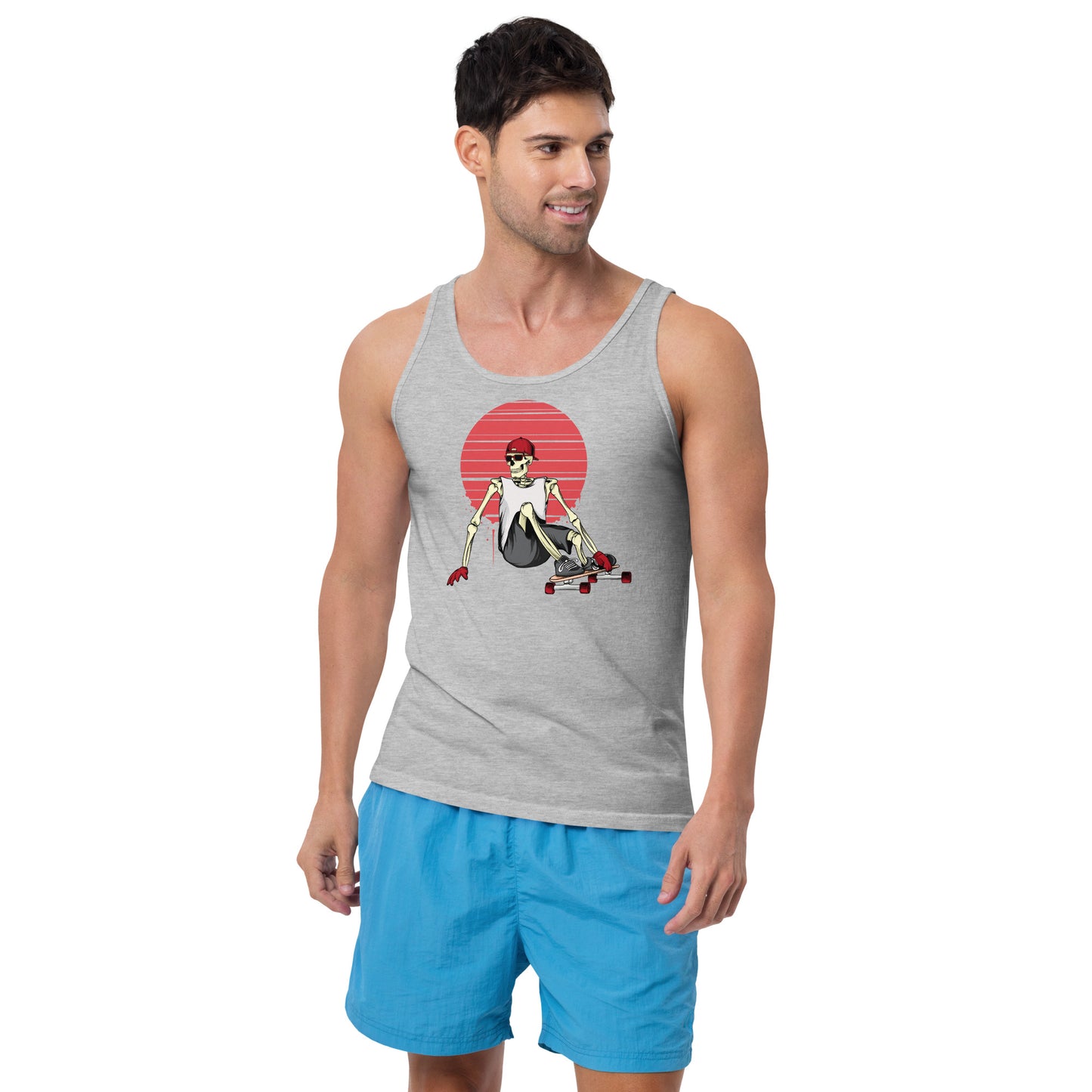 SKELLIES Men's Graphic Tank Top - Skeleton Longboarding Print, Relaxed Fit, Casual Summer Wear