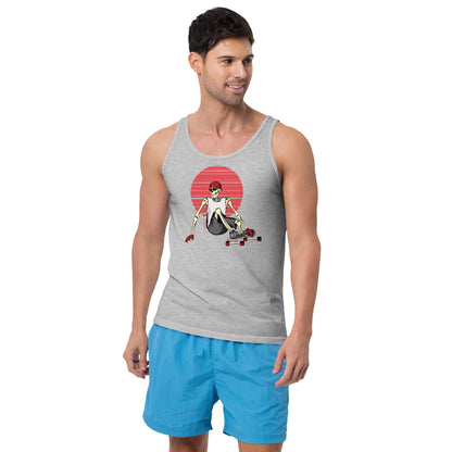 SKELLIES Men's Graphic Tank Top - Skeleton Longboarding Print, Relaxed Fit, Casual Summer Wear