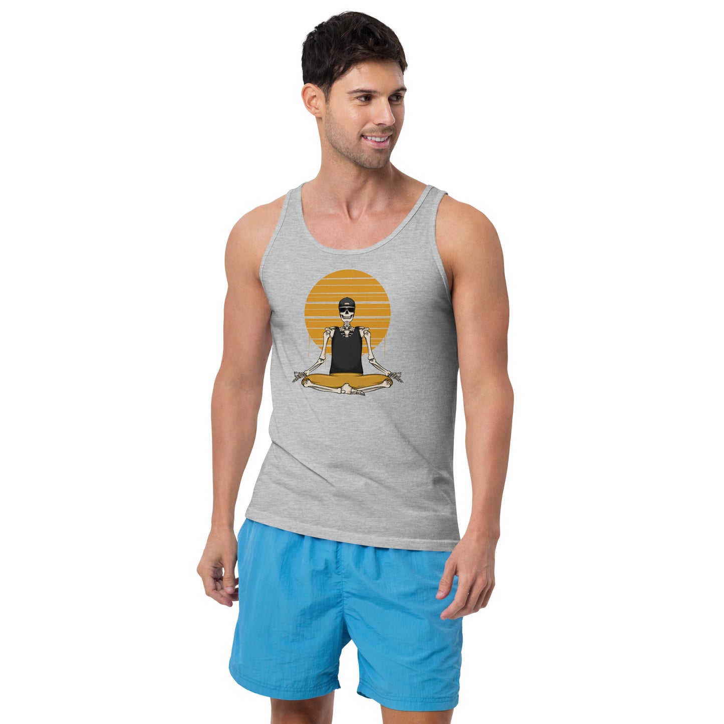 SKELLIES Men's Graphic Tank Top - Yoga Skeleton Print, Relaxed Fit, Casual Summer Wear