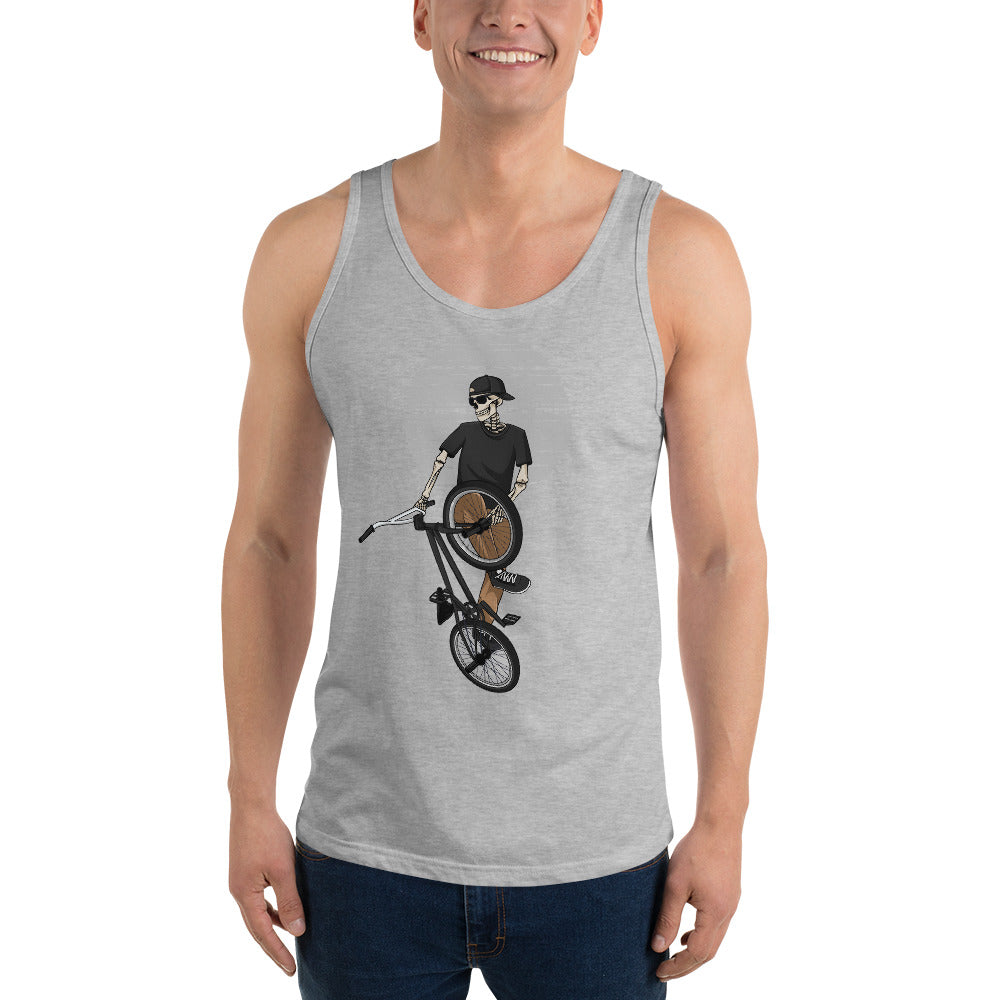 SKELLIES Men's Graphic Tank Top - Skeleton BMXing Print, Relaxed Fit, Casual Summer Wear