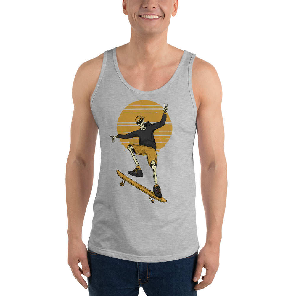 SKELLIES Men's graphic Tank Top - Skeleton Skateboarding Print, Relaxed Fit, Casual Summer Wear