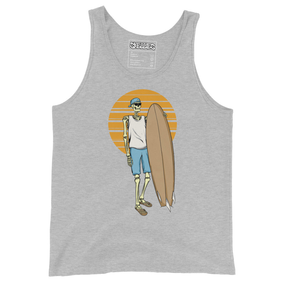 SKELLIES Men's Graphic Tank Top - Skeleton Surfing Print, Relaxed Fit, Casual Summer Wear