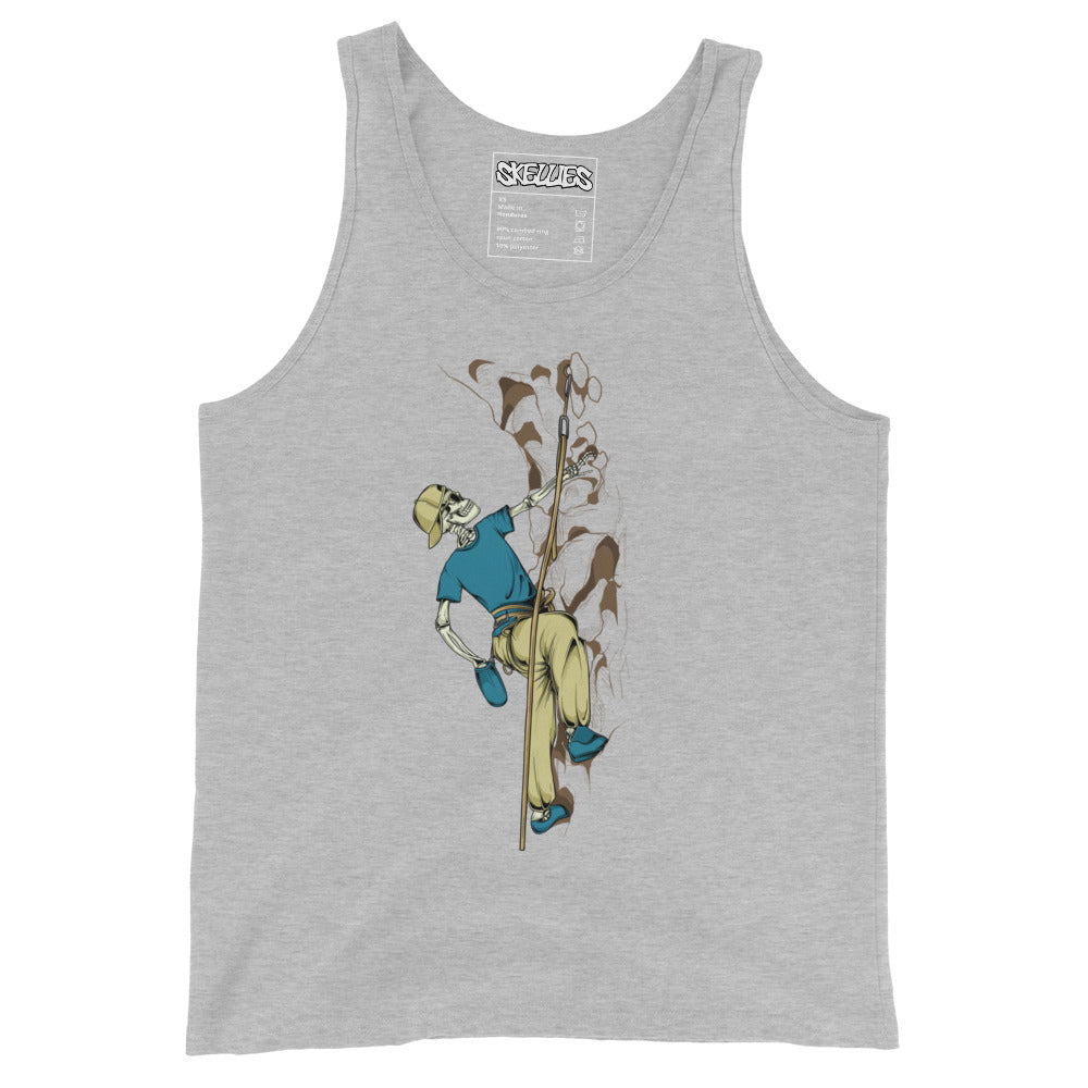 SKELLIES Men's Graphic Tank Top - Skeleton Rock Climbing Print, Relaxed Fit, Casual Summer Wear