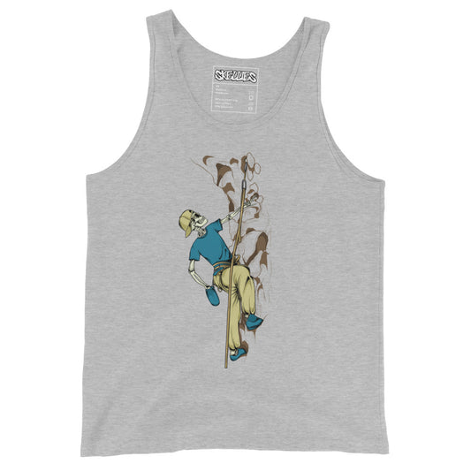 SKELLIES Men's Graphic Tank Top - Skeleton Rock Climbing Print, Relaxed Fit, Casual Summer Wear