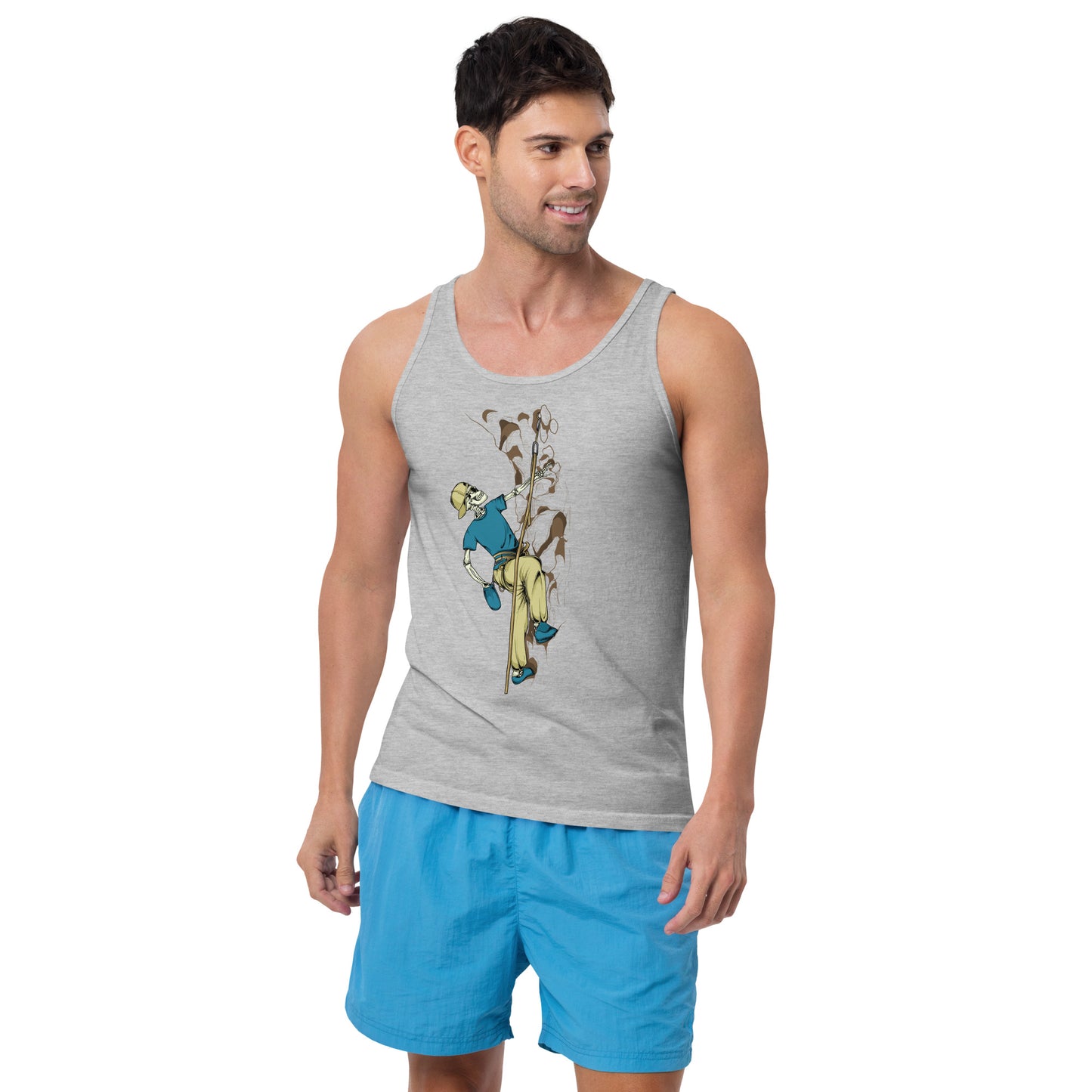 SKELLIES Men's Graphic Tank Top - Skeleton Rock Climbing Print, Relaxed Fit, Casual Summer Wear