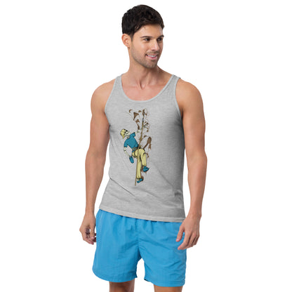 SKELLIES Men's Graphic Tank Top - Skeleton Rock Climbing Print, Relaxed Fit, Casual Summer Wear