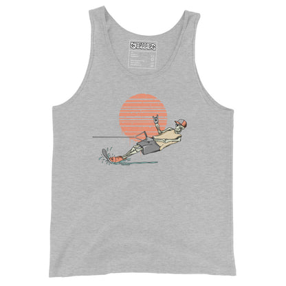 SKELLIES Men's Graphic Tank Top - Skeleton Water Skiing Slalom Print, Relaxed Fit, Casual Summer Wear