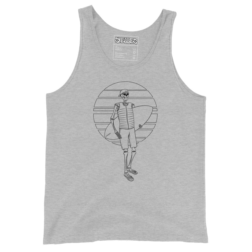 SKELLIES Men's Graphic Tank Top - Skeleton Wake Surfing Line Print, Relaxed Fit, Casual Summer Wear