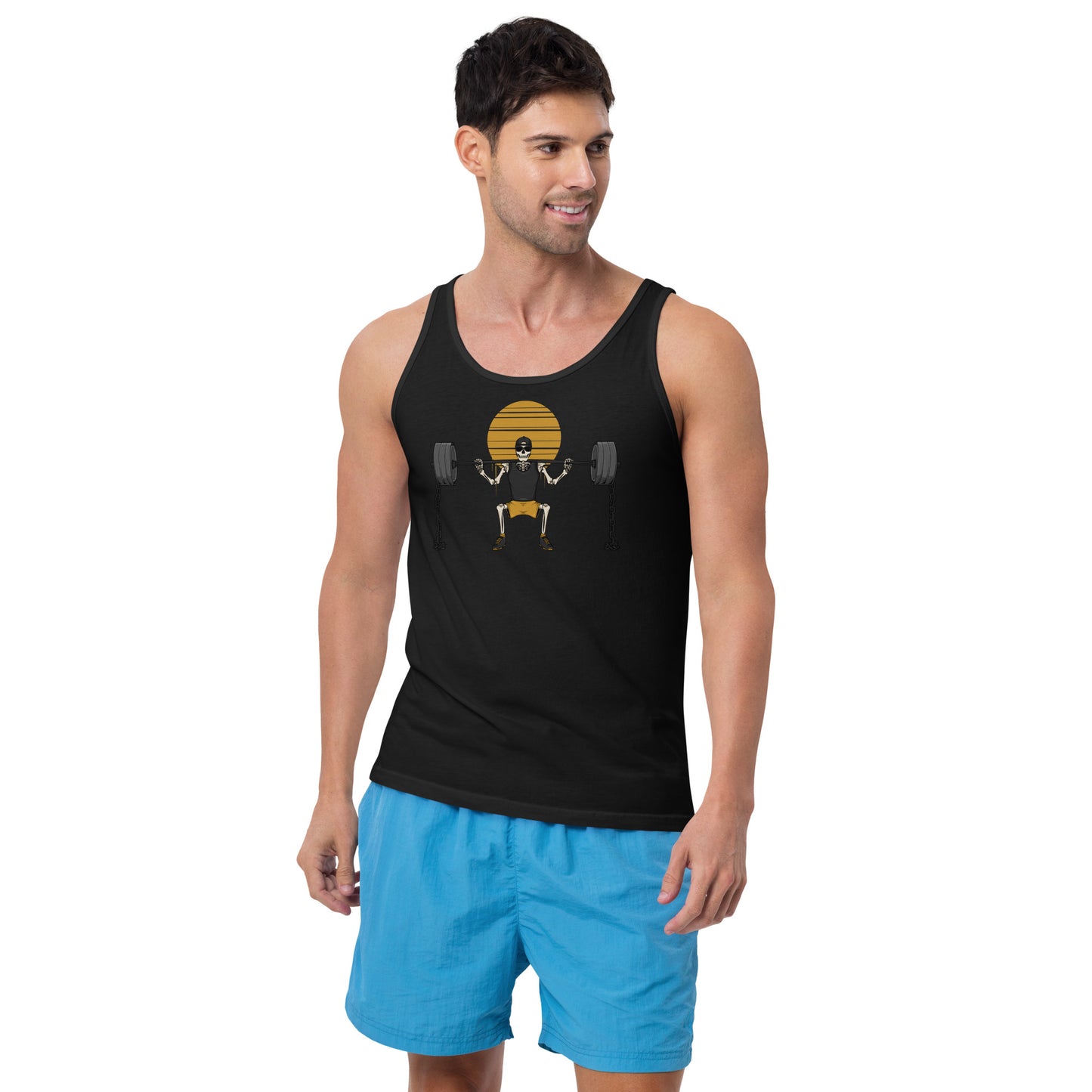 SKELLIES Men's Graphic Tank Top - Skeleton Gym Print, Relaxed Fit, Casual Summer Wear