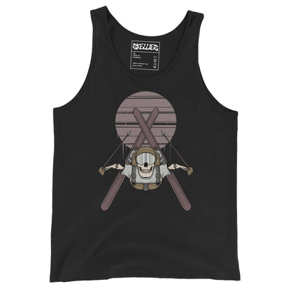 SKELLIES Men's Graphic Tank Top - Skeleton Skiing Flip Print, Relaxed Fit, Casual Summer Wear