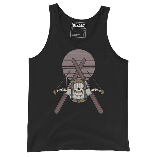 SKELLIES Men's Graphic Tank Top - Skeleton Skiing Flip Print, Relaxed Fit, Casual Summer Wear