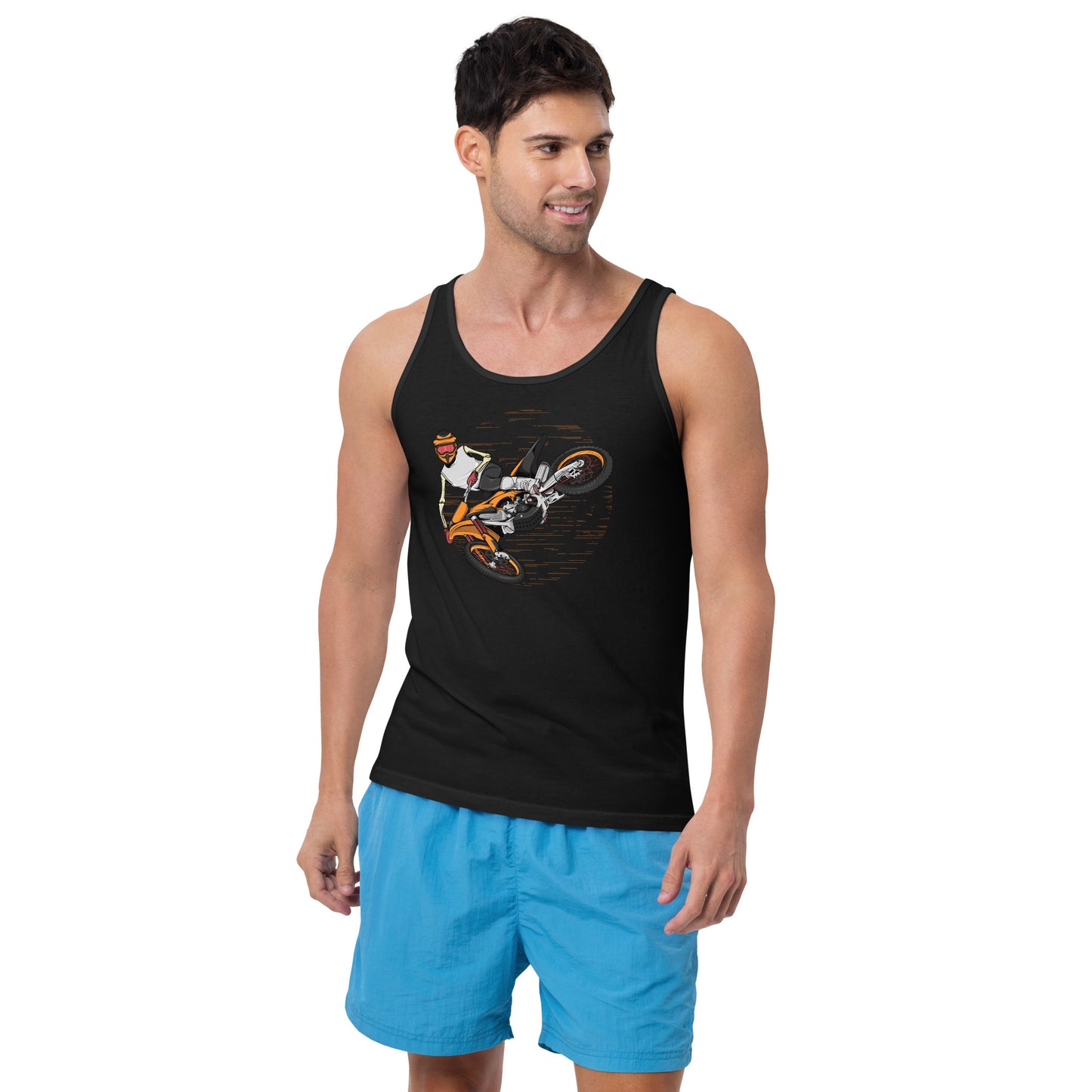 SKELLIES Men's Graphic Tank Top - Skeleton Motocross Print, Relaxed Fit, Casual Summer Wear