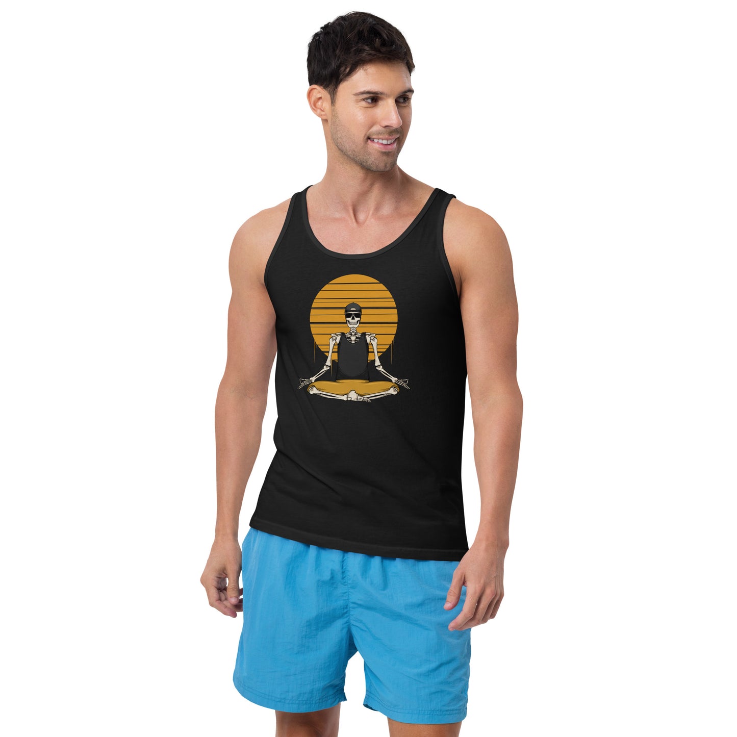 SKELLIES Men's Graphic Tank Top - Yoga Skeleton Print, Relaxed Fit, Casual Summer Wear