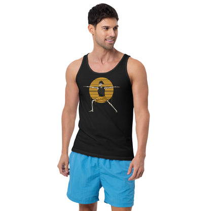 SKELLIES Men's Graphic Tank Top - Yoga Warrior Skeleton Print, Relaxed Fit, Casual Summer Wear