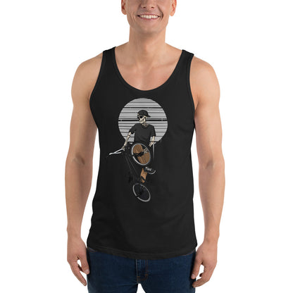 SKELLIES Men's Graphic Tank Top - Skeleton BMXing Print, Relaxed Fit, Casual Summer Wear