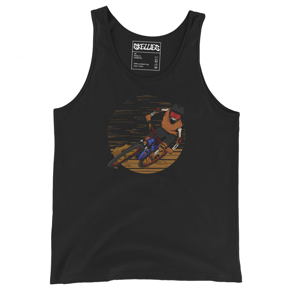 SKELLIES Men's Graphic Tank Top - Skeleton Mountain Biking Print, Relaxed Fit, Casual Summer Wear