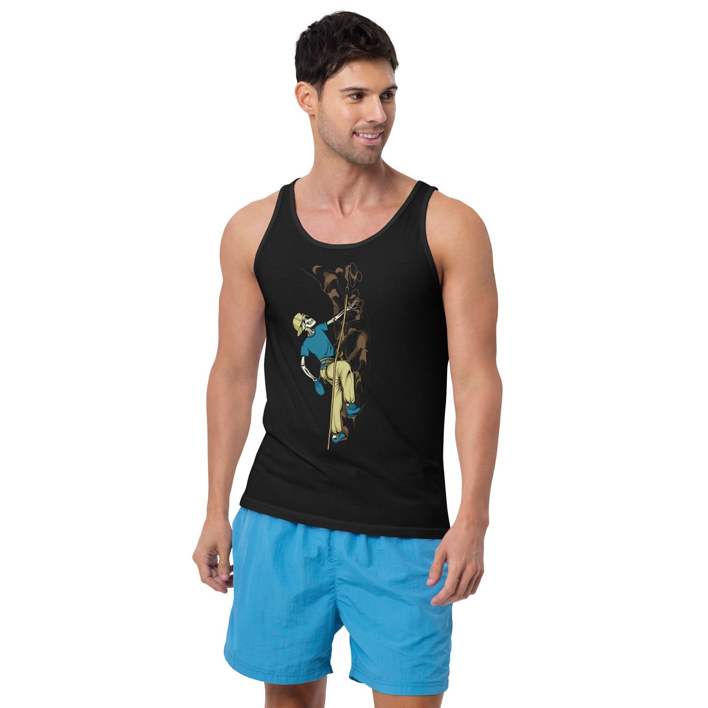 SKELLIES Men's Graphic Tank Top - Skeleton Rock Climbing Print, Relaxed Fit, Casual Summer Wear