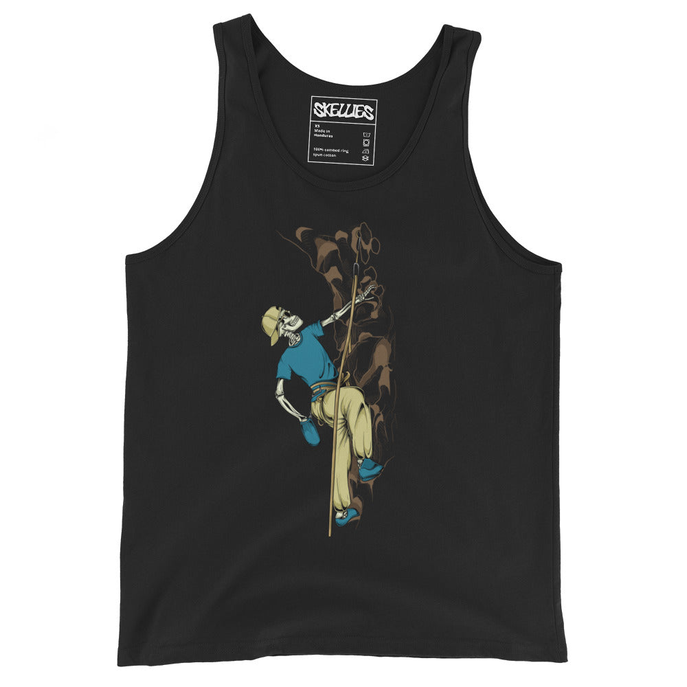 SKELLIES Men's Graphic Tank Top - Skeleton Rock Climbing Print, Relaxed Fit, Casual Summer Wear