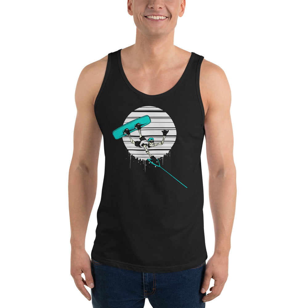 SKELLIES Men's Graphic Tank Top - Skeleton Wakeboarding Print, Relaxed Fit, Casual Summer Wear