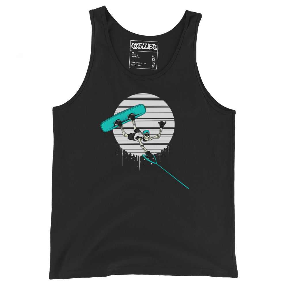 SKELLIES Men's Graphic Tank Top - Skeleton Wakeboarding Print, Relaxed Fit, Casual Summer Wear