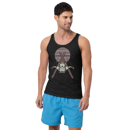 SKELLIES Men's Graphic Tank Top - Skeleton Skiing Flip Print, Relaxed Fit, Casual Summer Wear