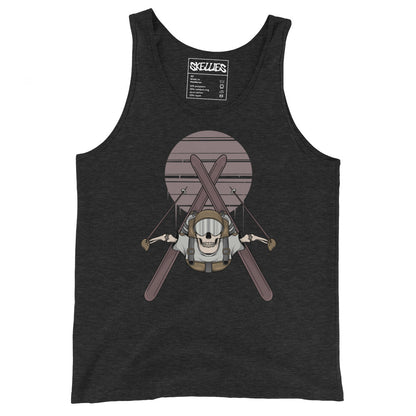 SKELLIES Men's Graphic Tank Top - Skeleton Skiing Flip Print, Relaxed Fit, Casual Summer Wear