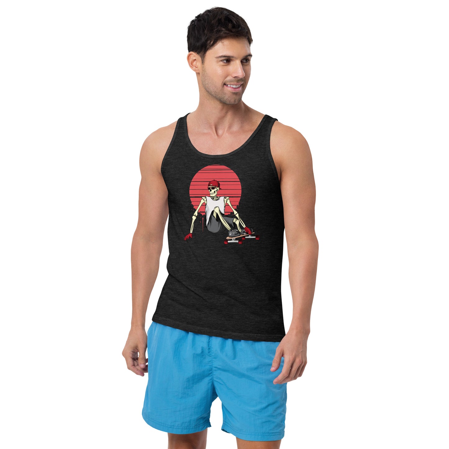 SKELLIES Men's Graphic Tank Top - Skeleton Longboarding Print, Relaxed Fit, Casual Summer Wear