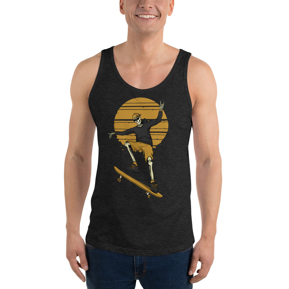 SKELLIES Men's graphic Tank Top - Skeleton Skateboarding Print, Relaxed Fit, Casual Summer Wear