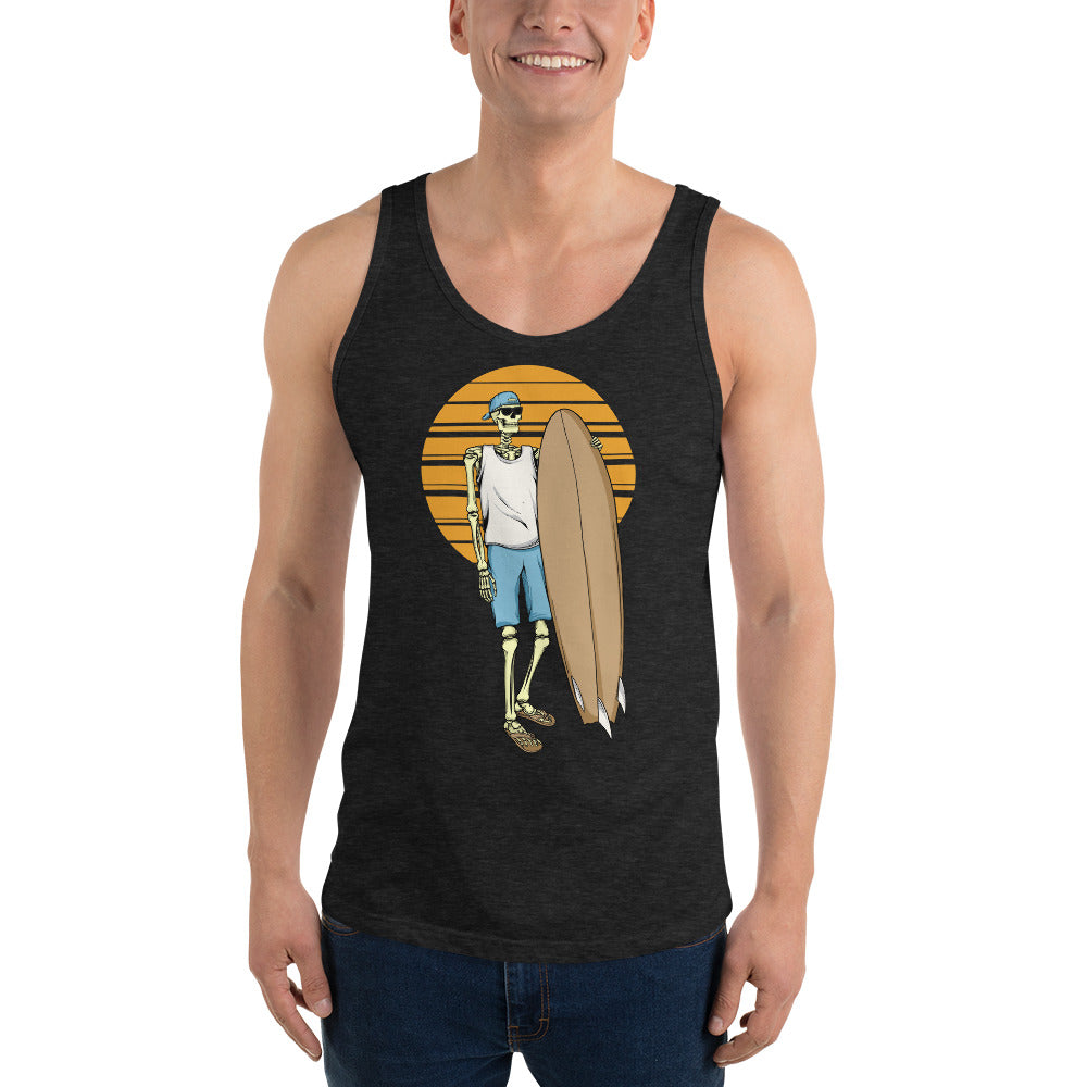 SKELLIES Men's Graphic Tank Top - Skeleton Surfing Print, Relaxed Fit, Casual Summer Wear