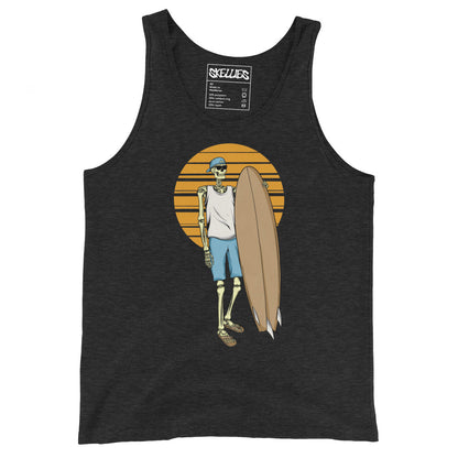 SKELLIES Men's Graphic Tank Top - Skeleton Surfing Print, Relaxed Fit, Casual Summer Wear