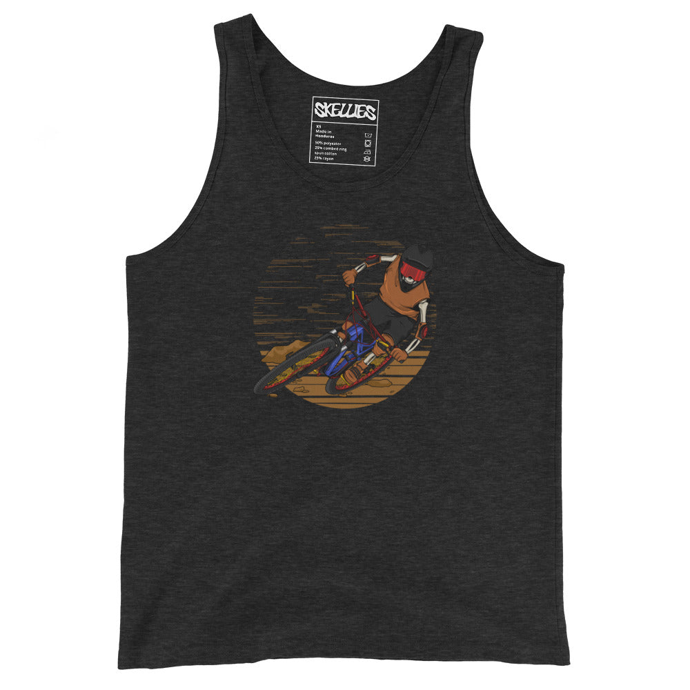 SKELLIES Men's Graphic Tank Top - Skeleton Mountain Biking Print, Relaxed Fit, Casual Summer Wear