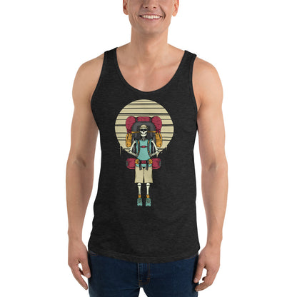 SKELLIES Men's Graphic Tank Top - Skeleton Hiking Print, Relaxed Fit, Casual Summer Wear