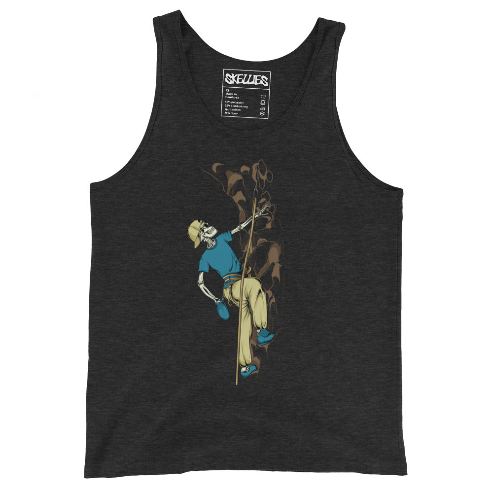 SKELLIES Men's Graphic Tank Top - Skeleton Rock Climbing Print, Relaxed Fit, Casual Summer Wear