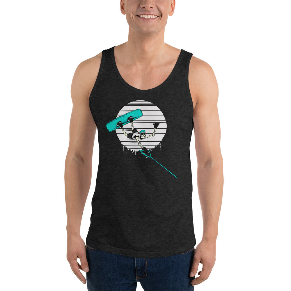 SKELLIES Men's Graphic Tank Top - Skeleton Wakeboarding Print, Relaxed Fit, Casual Summer Wear