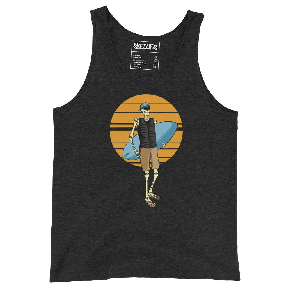 SKELLIES Men's Graphic Tank Top - Skeleton wake surfing Print, Relaxed Fit, Casual Summer Wear