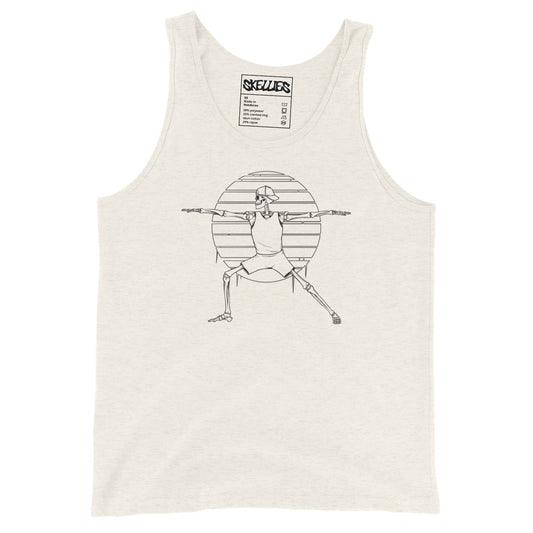 SKELLIES Men's Graphic Tank Top - Yoga Warrior Skeleton Line Print, Relaxed Fit, Casual Summer Wear