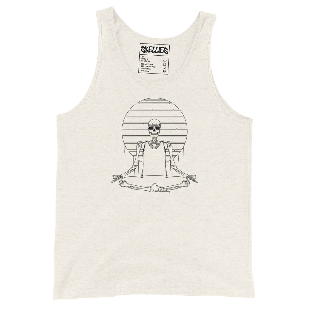 SKELLIES Men's Graphic Tank Top - Yoga Skeleton Line Print, Relaxed Fit, Casual Summer Wear