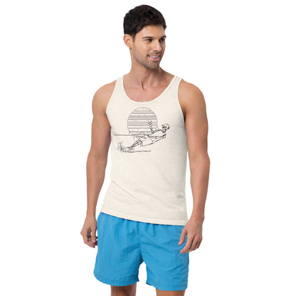 SKELLIES Men's Graphic Tank Top - Skeleton Water Skiing Slalom Line Print, Relaxed Fit, Casual Summer Wear